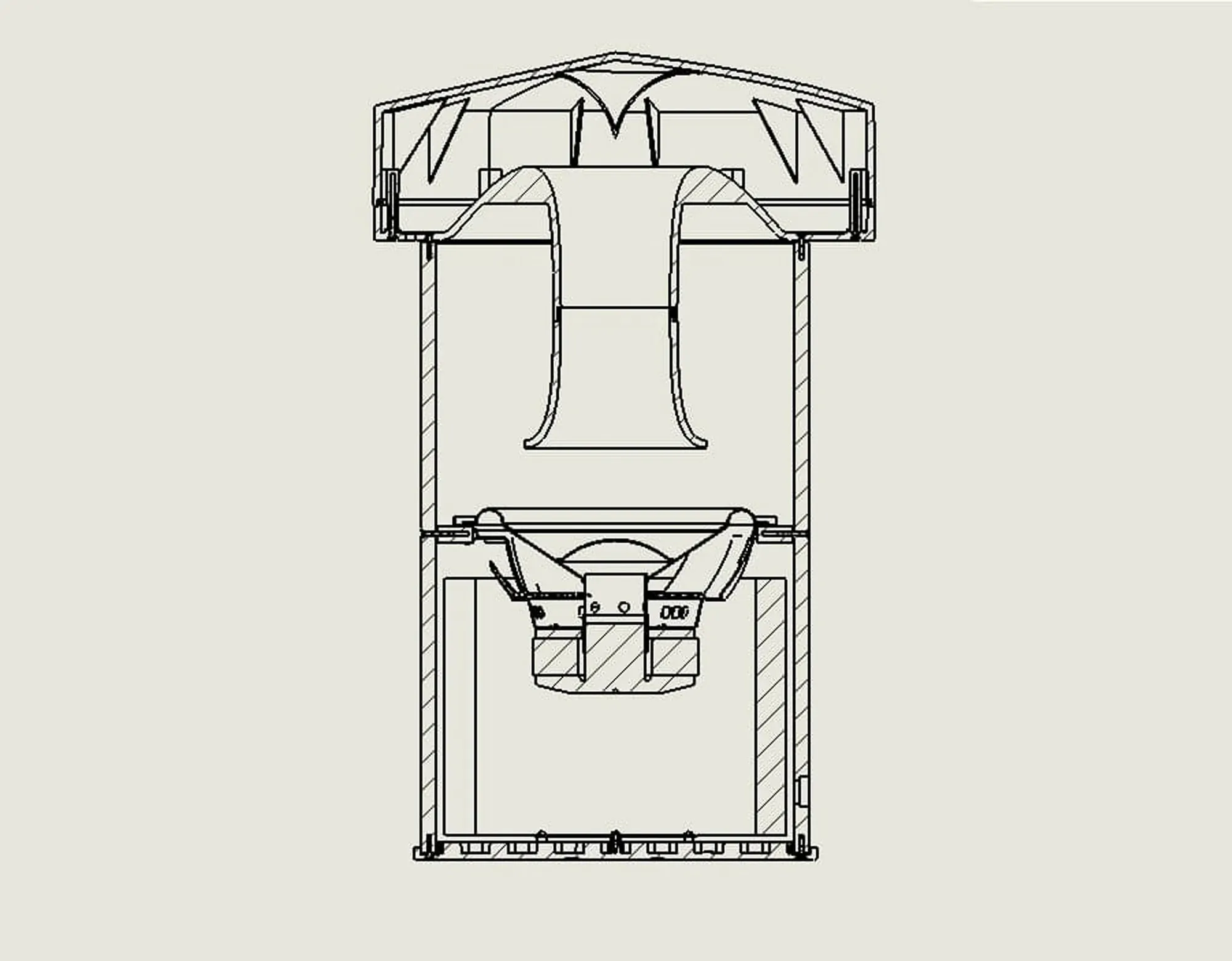 Cutaway line drawing of the LS-80 showing the driver and port inside the enclosure